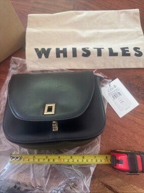 Whistles Black Leather Crossbody with Gold Accent